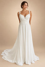 Plus Size Bridal Wedding Dress Beach Summer 2024 Vestido De Boda V Neck Pleat Bridal Gowns Cut Out Lace Train
