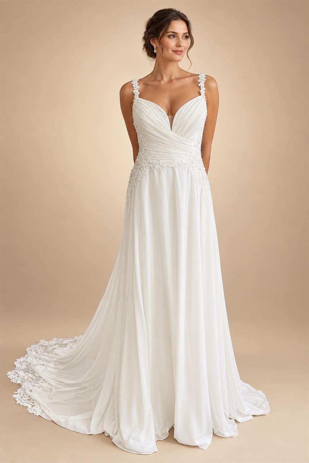 Plus Size Bridal Wedding Dress Beach Summer 2024 Vestido De Boda V Neck Pleat Bridal Gowns Cut Out Lace Train