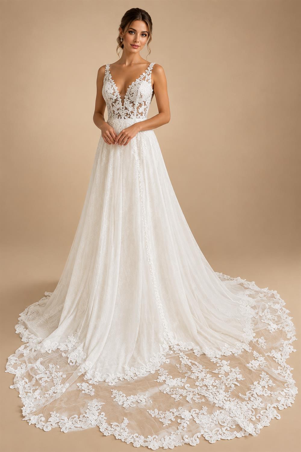 Plus Size Bridal Wedding Dress Beach Summer 2024 Vestido De Boda V Neck Pleat Bridal Gowns Cut Out Lace Train