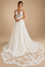 Plus Size Bridal Wedding Dress Beach Summer 2024 Vestido De Boda V Neck Pleat Bridal Gowns Cut Out Lace Train