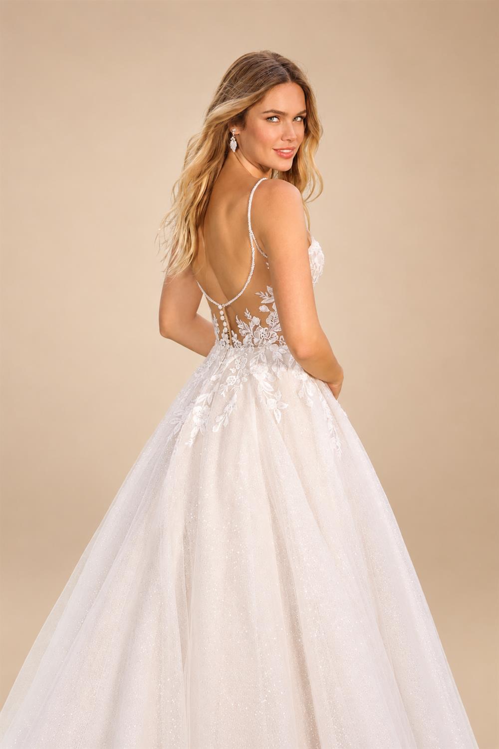 Spaghetti Straps V Neck Wedding Dresses for Bride Boho A-Line Tulle Bridal Dresses Court Train Customized