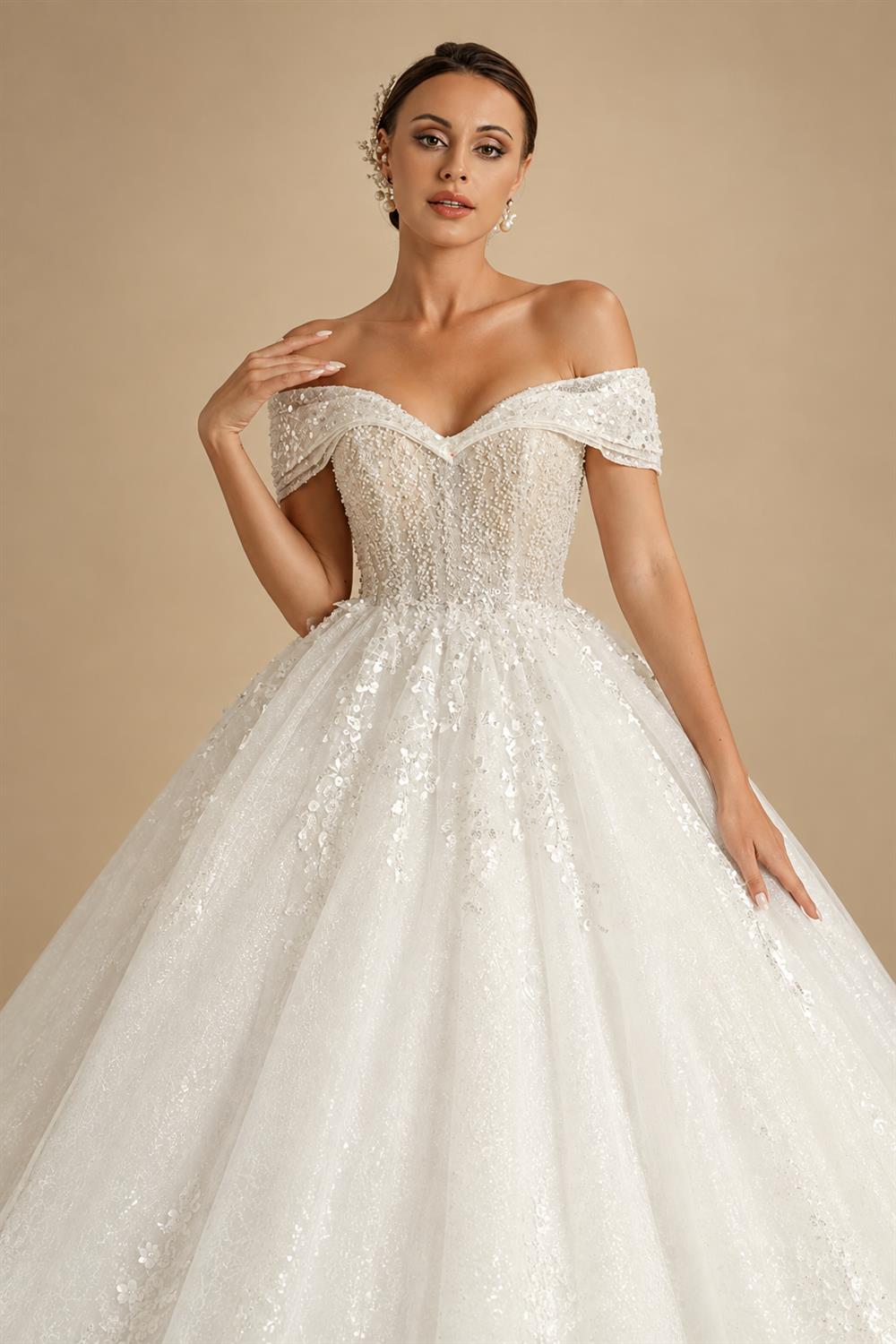 Princess Beading Wedding Dresses 2026 For Bride Off Shoulder Sleeveless Women Glitter Ball Bridal Gown Customized
