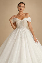 Princess Beading Wedding Dresses 2026 For Bride Off Shoulder Sleeveless Women Glitter Ball Bridal Gown Customized