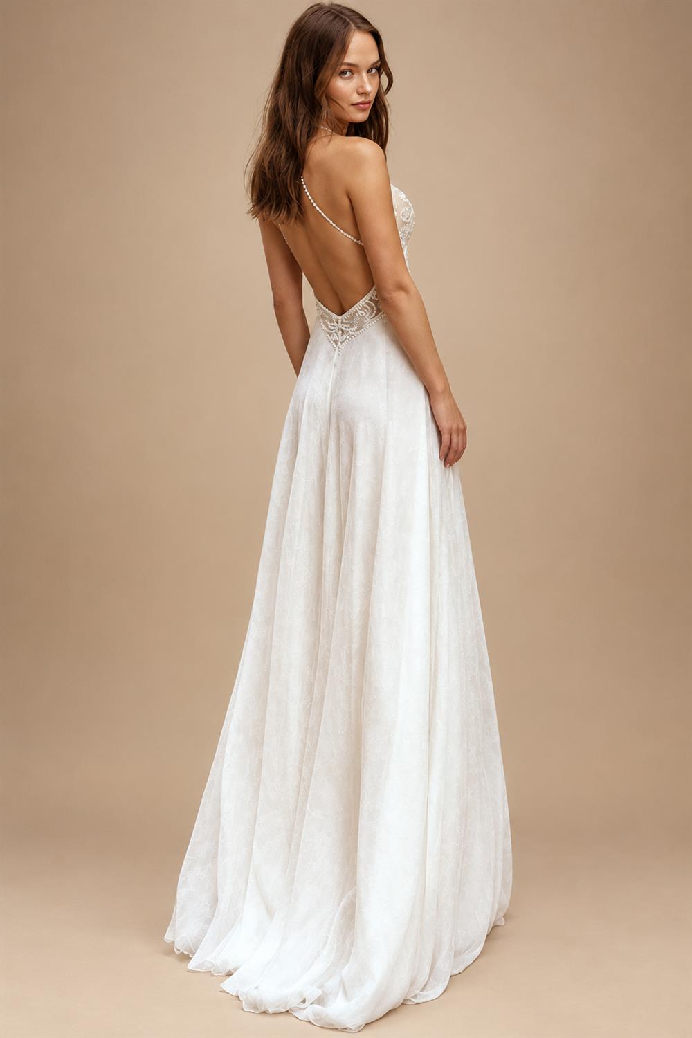 Halter Neck Lace Chiffon Flowy Outdoor Boho Split Side Wedding Dress for Women 2026 Backless Bridal Gown Customized