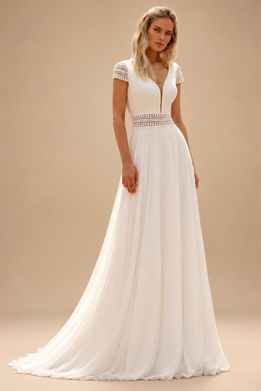 A-Line Chiffon Wedding Dress For Women Deep V-Neck Sleeveless Bridal Gown Backless High Split Vestido De Novia