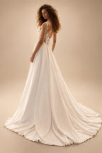 Beach Wedding Dress Woman Bride Dresses V Neck Sleeveless Lace Applique Side Slit Chiffon A Line Bridal Gown for Lad