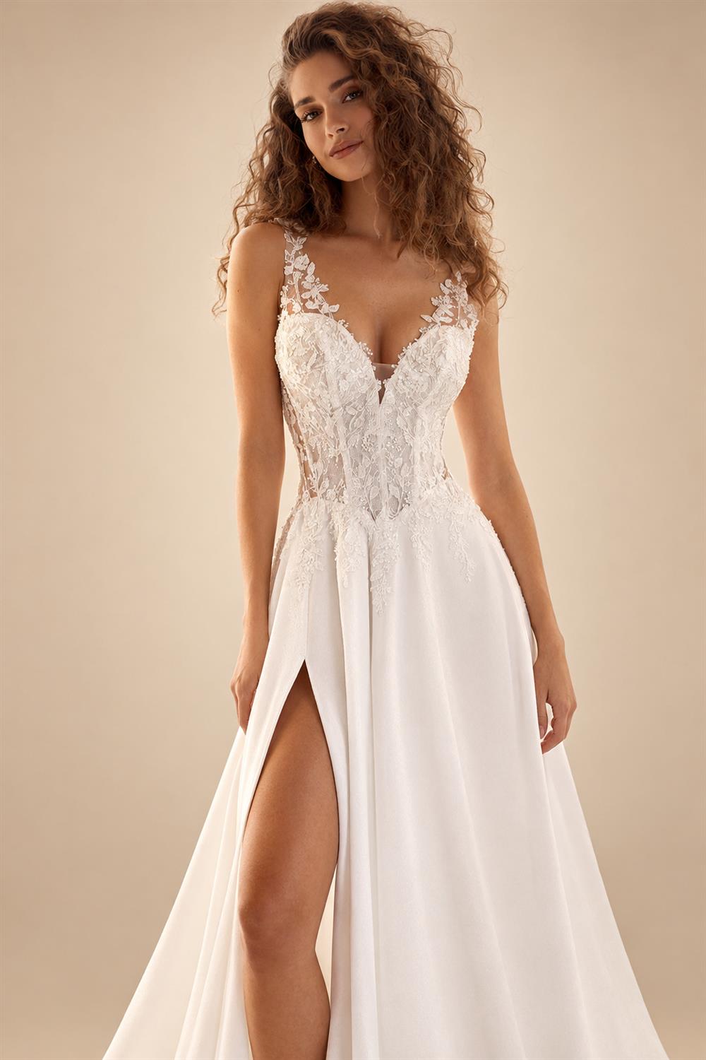 Beach Wedding Dress Woman Bride Dresses V Neck Sleeveless Lace Applique Side Slit Chiffon A Line Bridal Gown for Lad