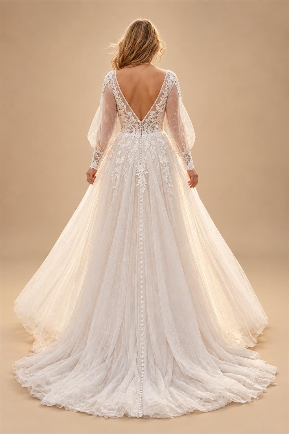 A-Line Plus Size Wedding Dresses with Slit Classic Long Puff Sleeves Bridal Gowns Backless Tulle Robe De Customized