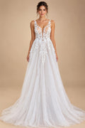 Illusion Wedding Dress Sleeveless Backless O-Neck Bride Dress See Through Appliques Formal Robe De Marie