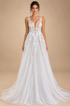 Illusion Wedding Dress Sleeveless Backless O-Neck Bride Dress See Through Appliques Formal Robe De Marie