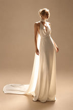 Crepe Satin Mermaid Wedding Dresses Crystal Beads V-Neck Sleeveless Backless Bridal Gown Vestido De Noiva Customized
