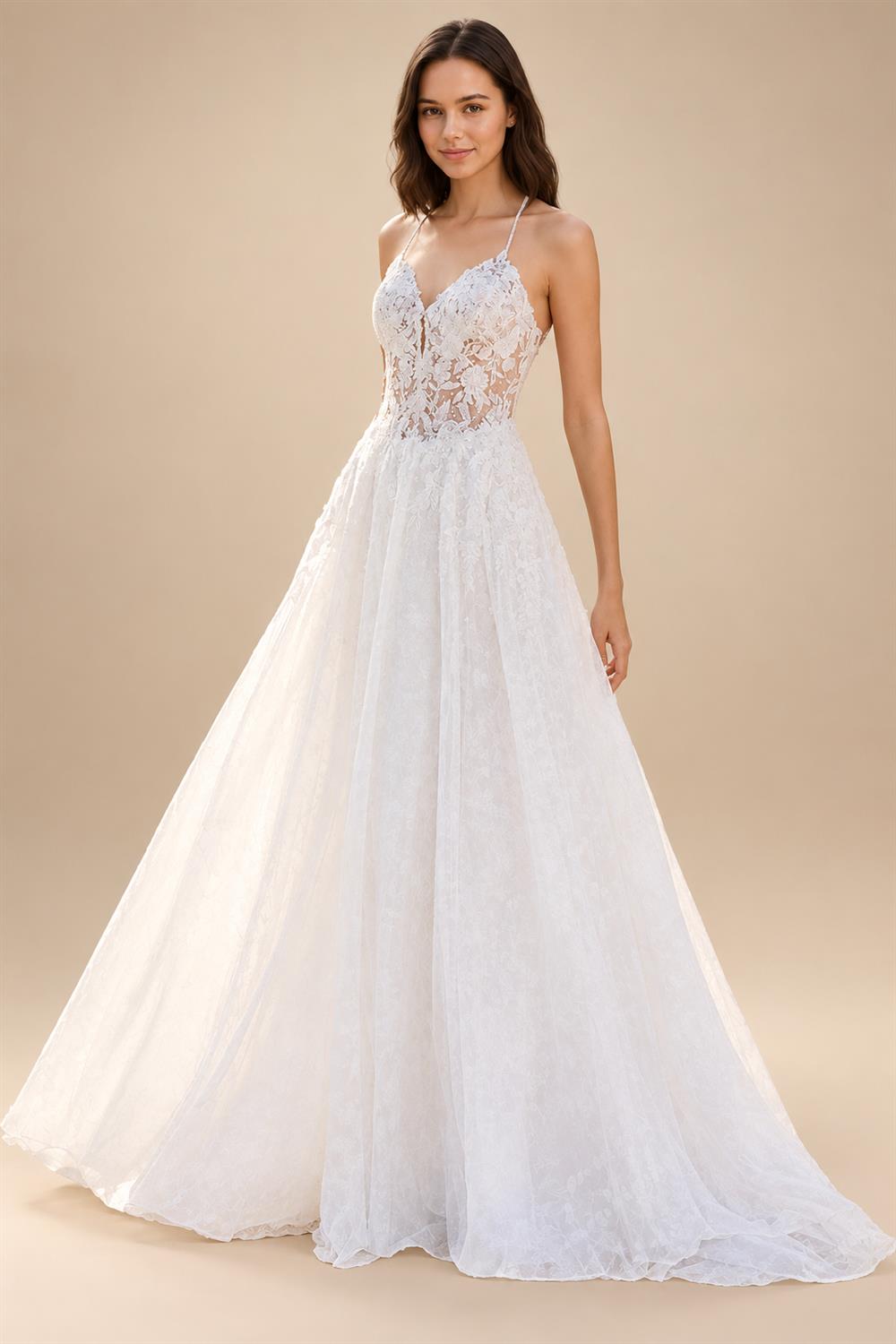 Spaghetti Straps Wedding Dress 2026 Floral Lace Appliques A Line Long Bride Dress vestido de novia boda Customized