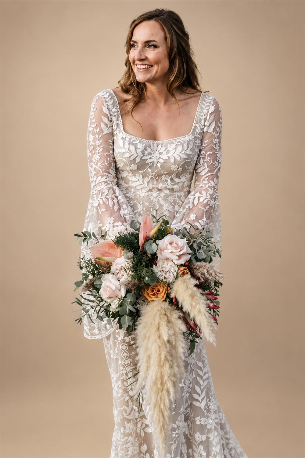 Sexy Women Beach Bohemian Wedding Dresses 3/4 Sleeves Civil Chiffon Long Boho Bridal Gowns Open Back Customized