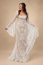 Sexy Women Beach Bohemian Wedding Dresses 3/4 Sleeves Civil Chiffon Long Boho Bridal Gowns Open Back Customized