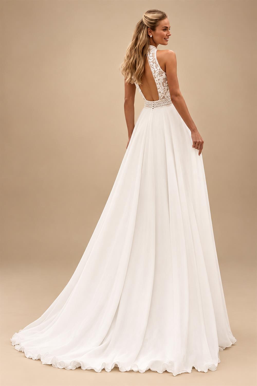 Bohemian Wedding Dress A Line with Detachable Cape Boho Lace V Neck Crepe Open Back Bridal Dresses Woman Customized
