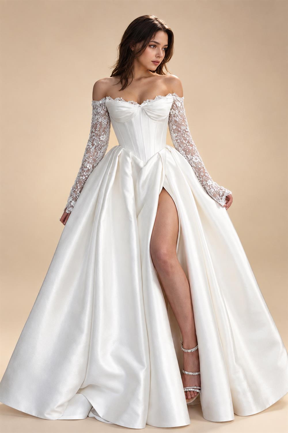 Luxury Boat Neck Bohemian Wedding Dress Off-the-shoulder Draped Open Back Floor Length Wedding Gowns Customized