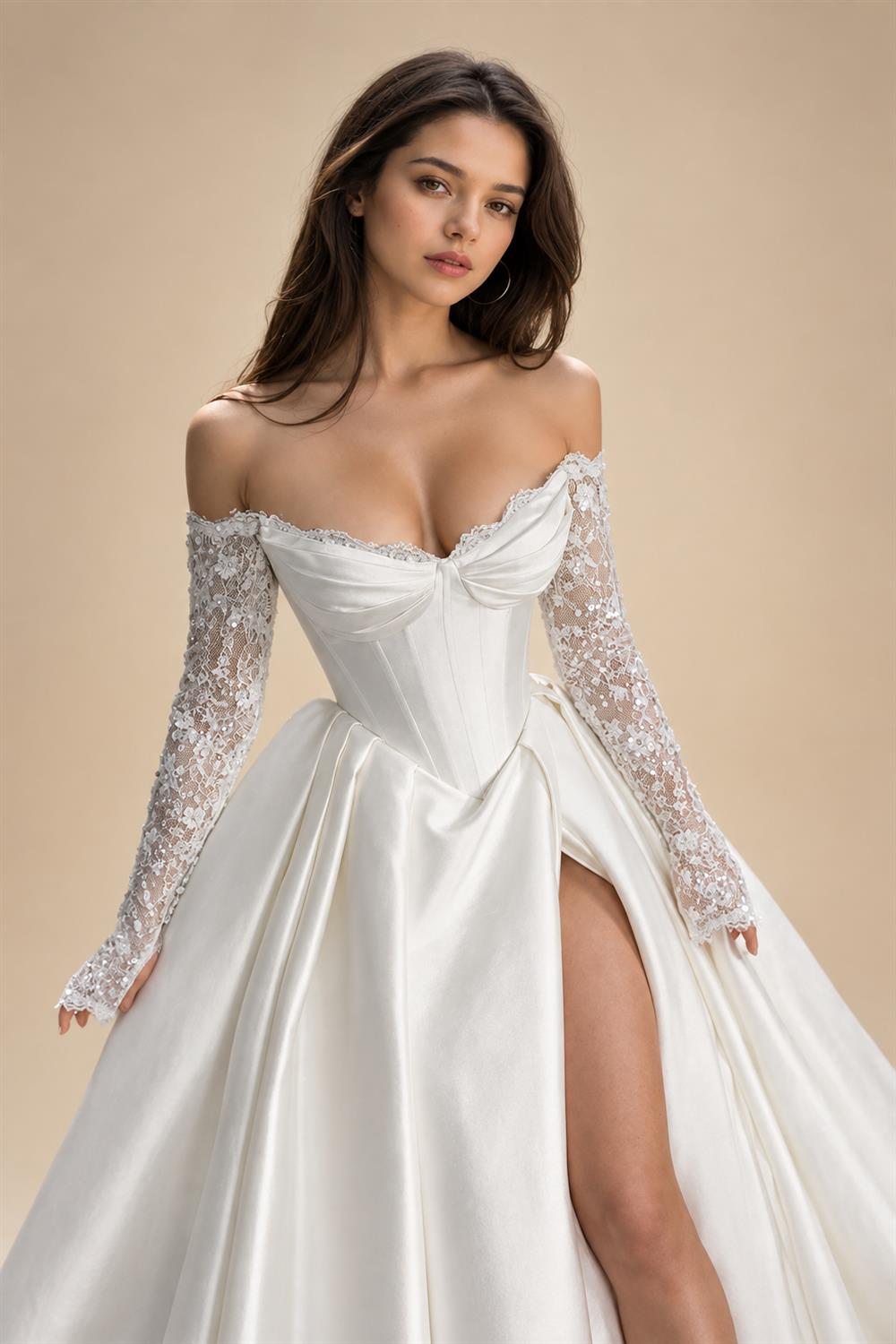 Luxury Boat Neck Bohemian Wedding Dress Off-the-shoulder Draped Open Back Floor Length Wedding Gowns Customized