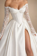 Luxury Boat Neck Bohemian Wedding Dress Off-the-shoulder Draped Open Back Floor Length Wedding Gowns Customized
