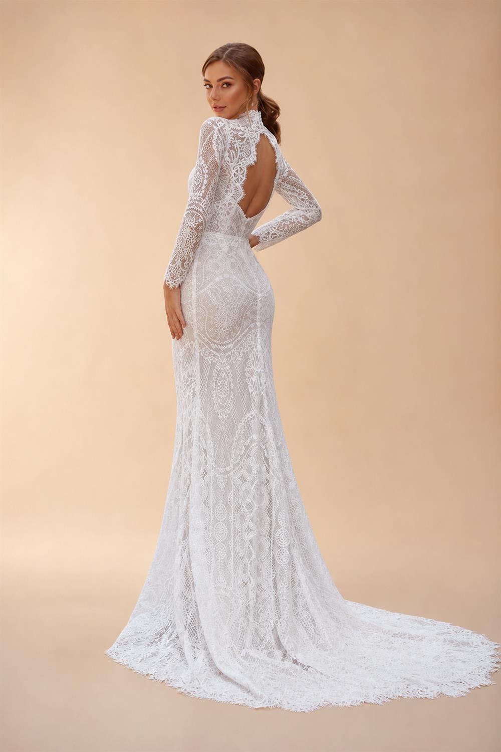 High Neck Long Sleeves Mermaid Wedding Dress Lace Bohemia Bridal Gown For Women With Appliques Customized