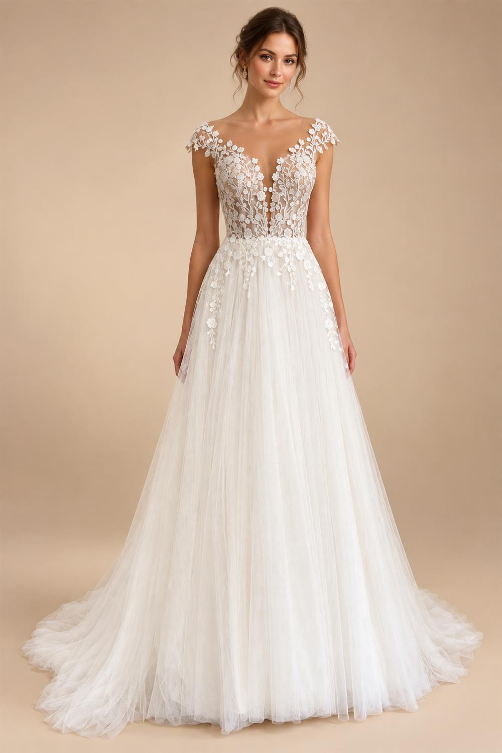 Robe Boheme Bridal Beach Wedding Dress Customized Civil A Line Off White Tulle Long Wedding Gowns Cap Short Sleeves
