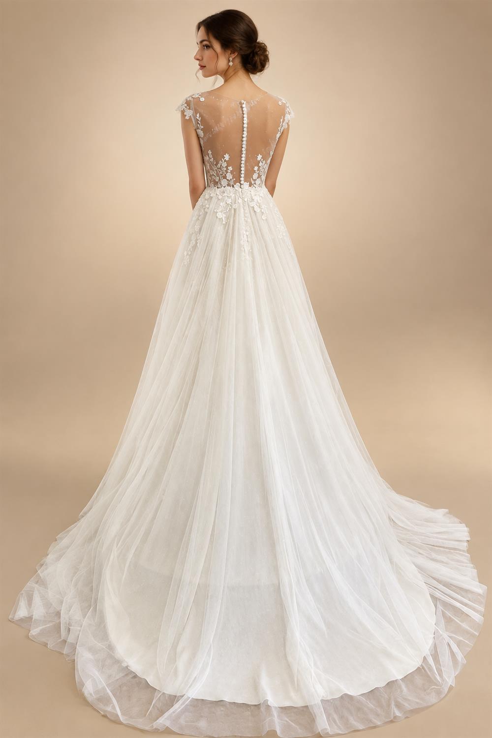 Robe Boheme Bridal Beach Wedding Dress Customized Civil A Line Off White Tulle Long Wedding Gowns Cap Short Sleeves