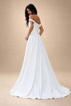 Pleat Beading A-Line Wedding Dress Strapless High Slit Off The Shoulder Backless Bridal Gown Vestidos De Customized