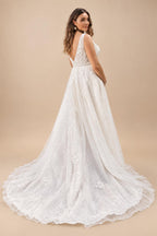 Plus Size Boho Lace Wedding Dresses A Line Sleeveless Appliques V Neck Bridal Gowns Tulle Wedding Gown Customized