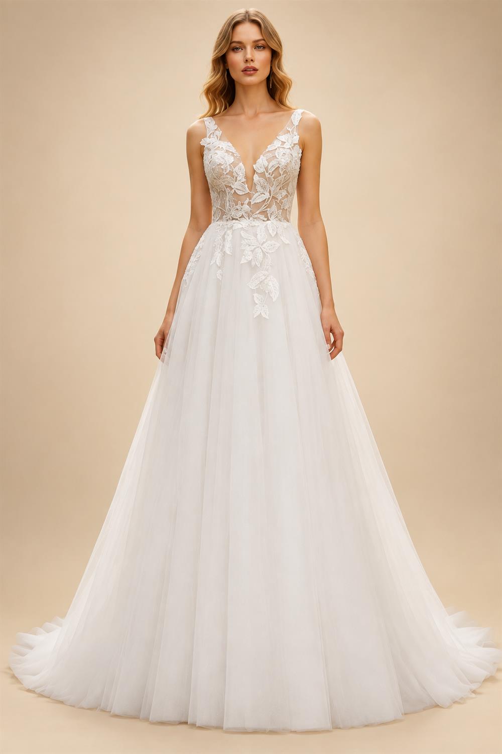 Garden Tulle Wedding Dress Bridal Sleeveless Open Back Appliques A Line Bridal Gowns robe de mariée Customized