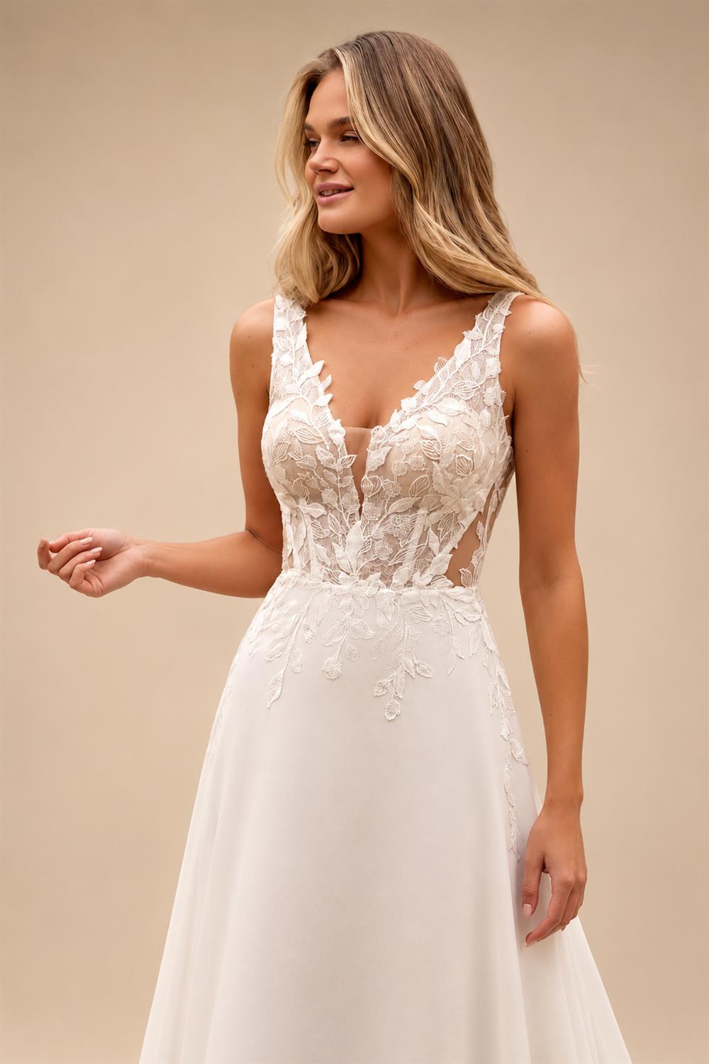 Two-Piece Wedding Dress with Sheer Lace Corset Detachable Chiffon Cape A Line Bridal Gown Customized