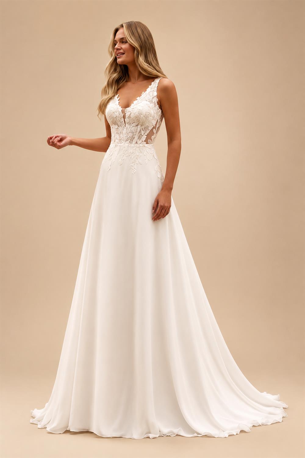 Two-Piece Wedding Dress with Sheer Lace Corset Detachable Chiffon Cape A Line Bridal Gown Customized