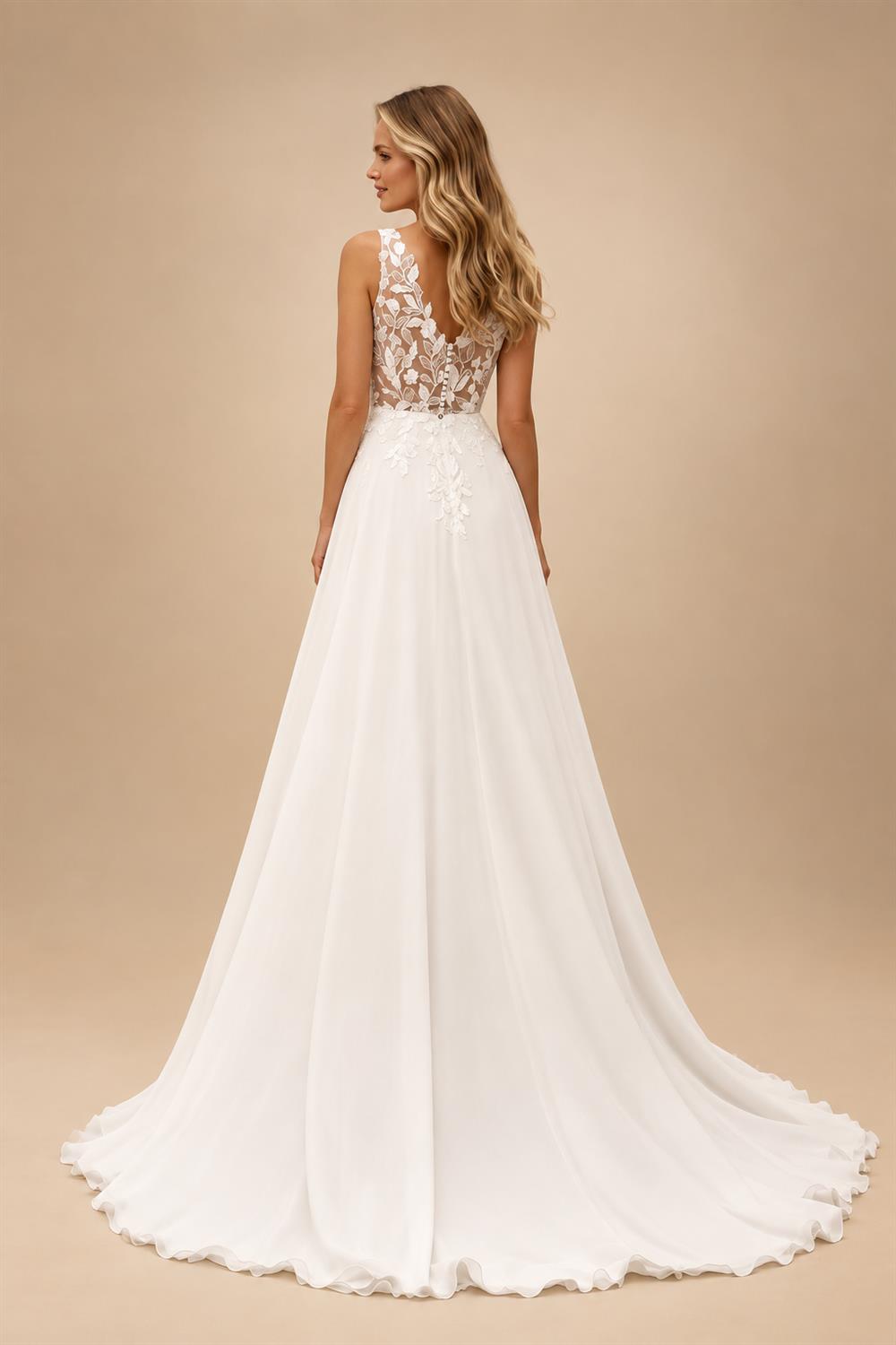 Two-Piece Wedding Dress with Sheer Lace Corset Detachable Chiffon Cape A Line Bridal Gown Customized
