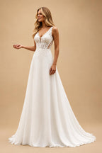 Two-Piece Wedding Dress with Sheer Lace Corset Detachable Chiffon Cape A Line Bridal Gown Customized