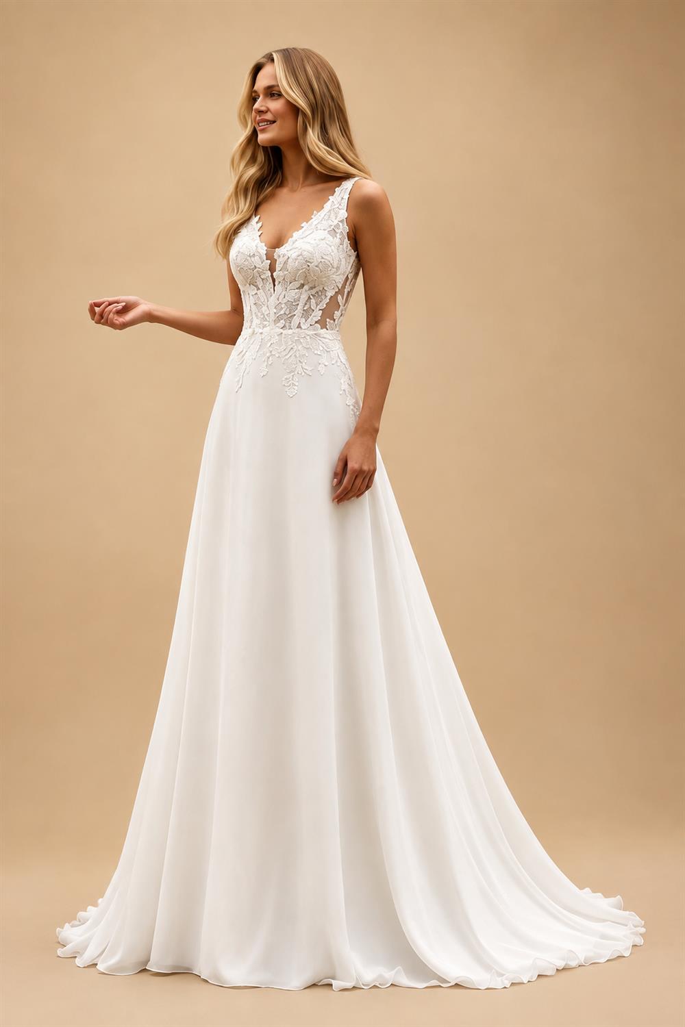 Two-Piece Wedding Dress with Sheer Lace Corset Detachable Chiffon Cape A Line Bridal Gown Customized