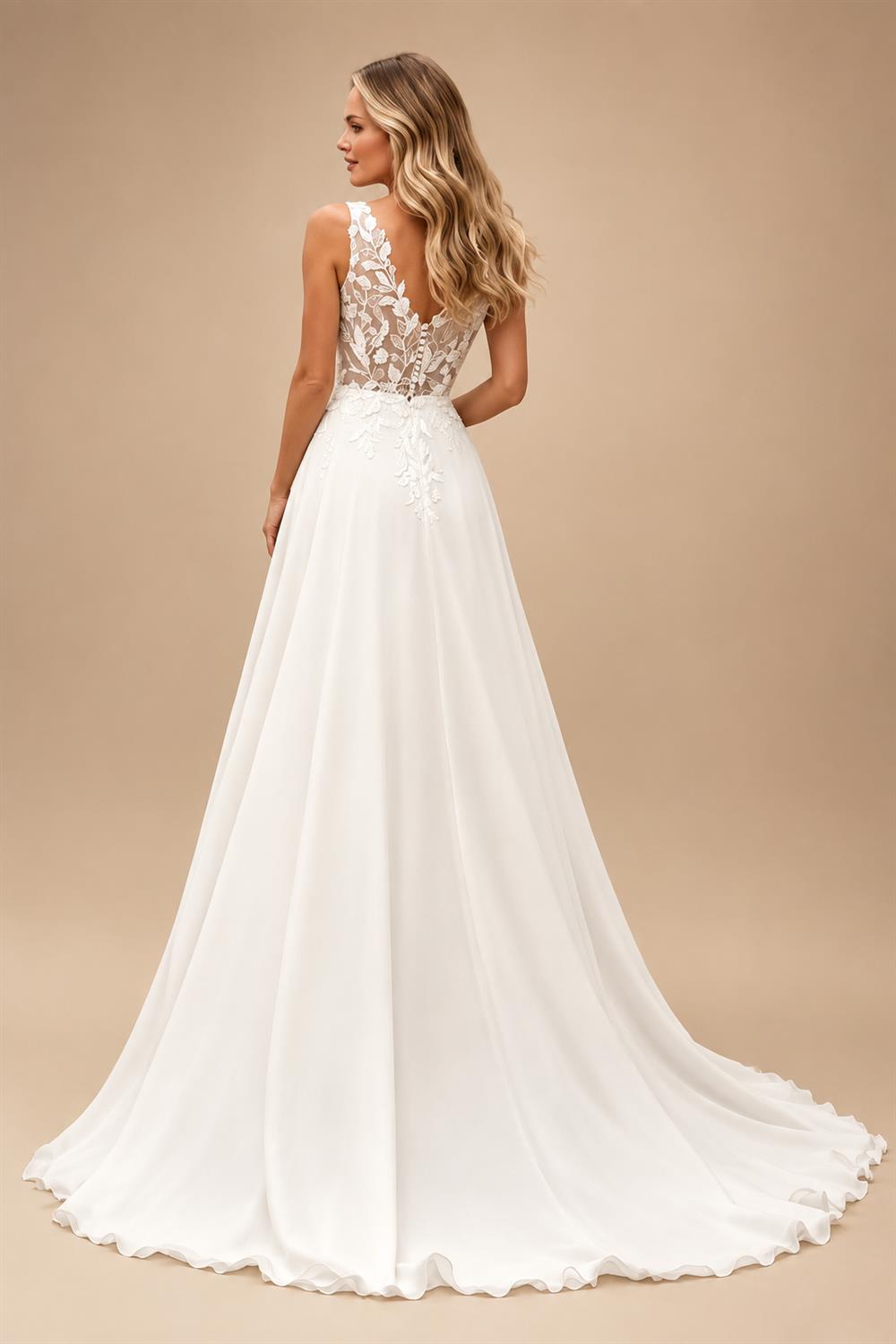 Two-Piece Wedding Dress with Sheer Lace Corset Detachable Chiffon Cape A Line Bridal Gown Customized