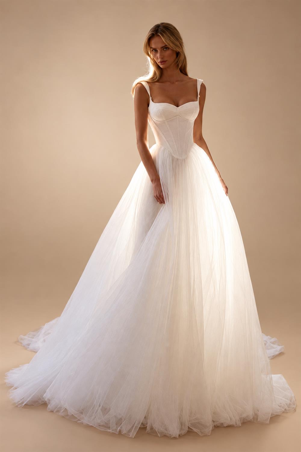 Strapless A-Line Tulle Ivory Wedding Dress Simple Sleeveless Spaghetti Straps Boho Open Back Bride Gown Customized