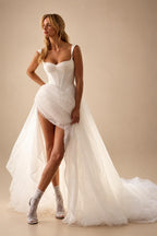 Strapless A-Line Tulle Ivory Wedding Dress Simple Sleeveless Spaghetti Straps Boho Open Back Bride Gown Customized