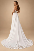 Bohemian Off Shoulder Wedding Gowns Sweetheart Lace Applique Chiffon A‑Line Bridal Dress Backless Customized