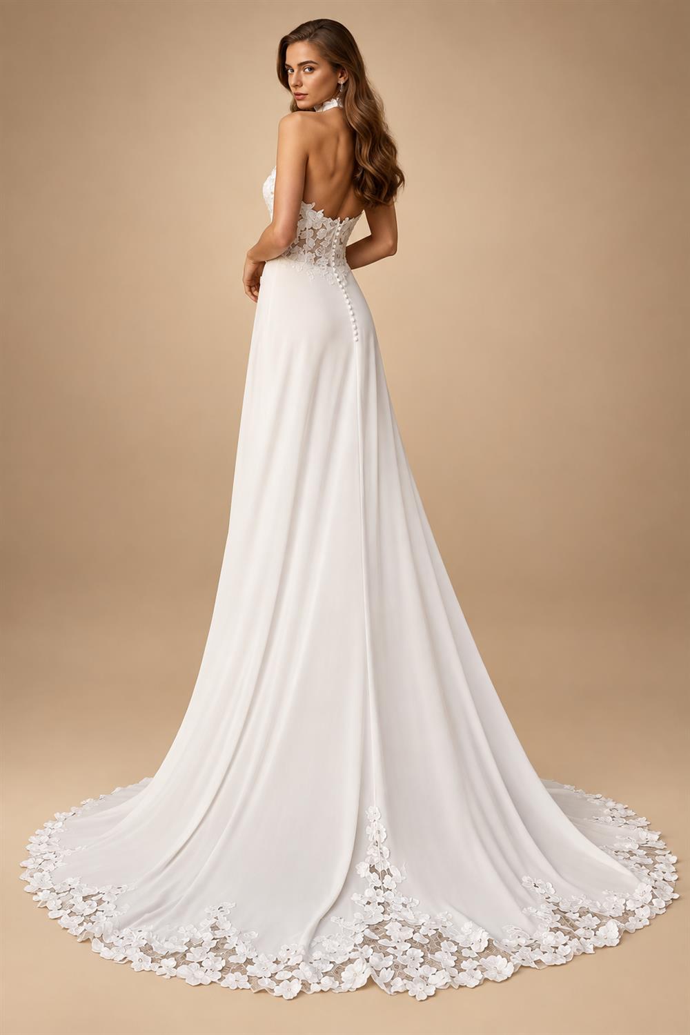 Bohemian Off Shoulder Wedding Gowns Sweetheart Lace Applique Chiffon A‑Line Bridal Dress Backless Customized