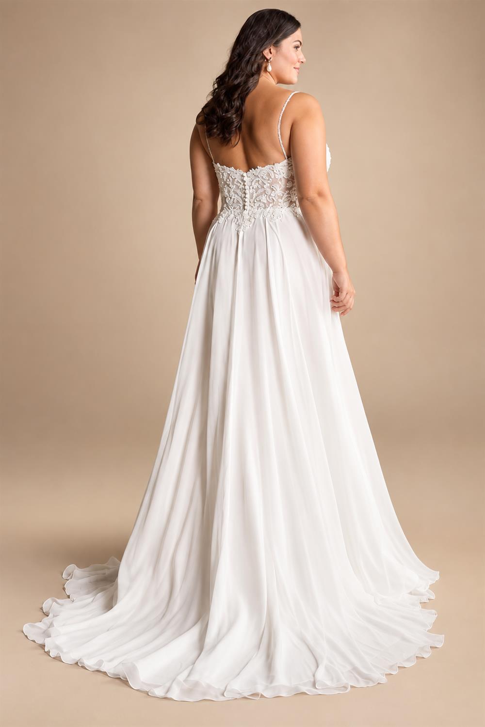 Spaghetti Strap Beads Lace Wedding Gown Plus Size Chiffon Boho Wedding Dresses with Detachable Sleeve Customized