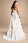 Spaghetti Strap Beads Lace Wedding Gown Plus Size Chiffon Boho Wedding Dresses with Detachable Sleeve Customized