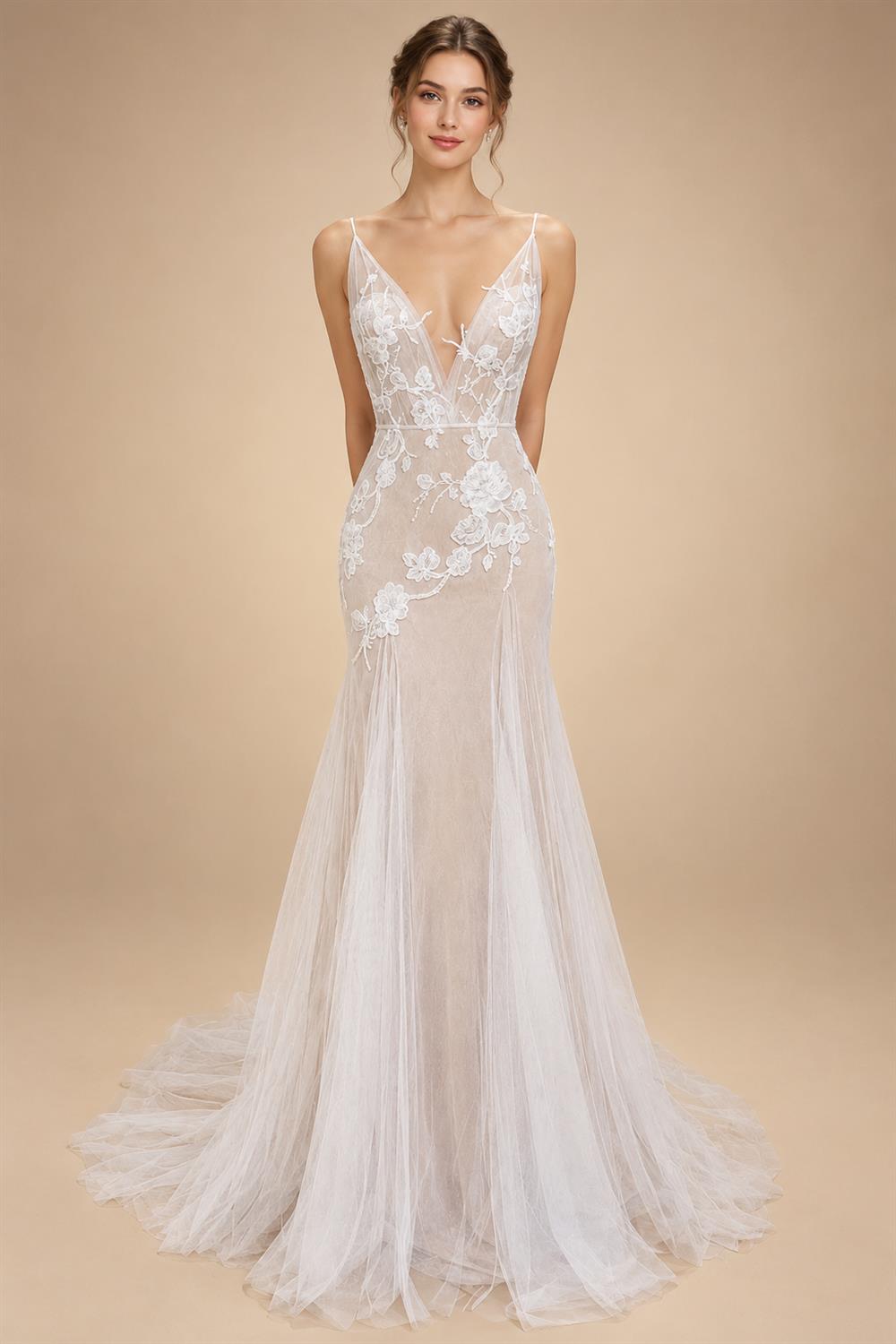 Champagne Boho Dress Women Mermaid Beach Wedding Dresses Robe Mariee Sexy Bridal Wedding Gowns Customized