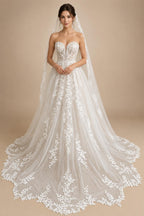 Boho Off Shoulder Wedding Dress Deep V Neck Illusion Bodice A‑Line Tulle Bridal Gown 3D Leaf Lace Appliqu Customized