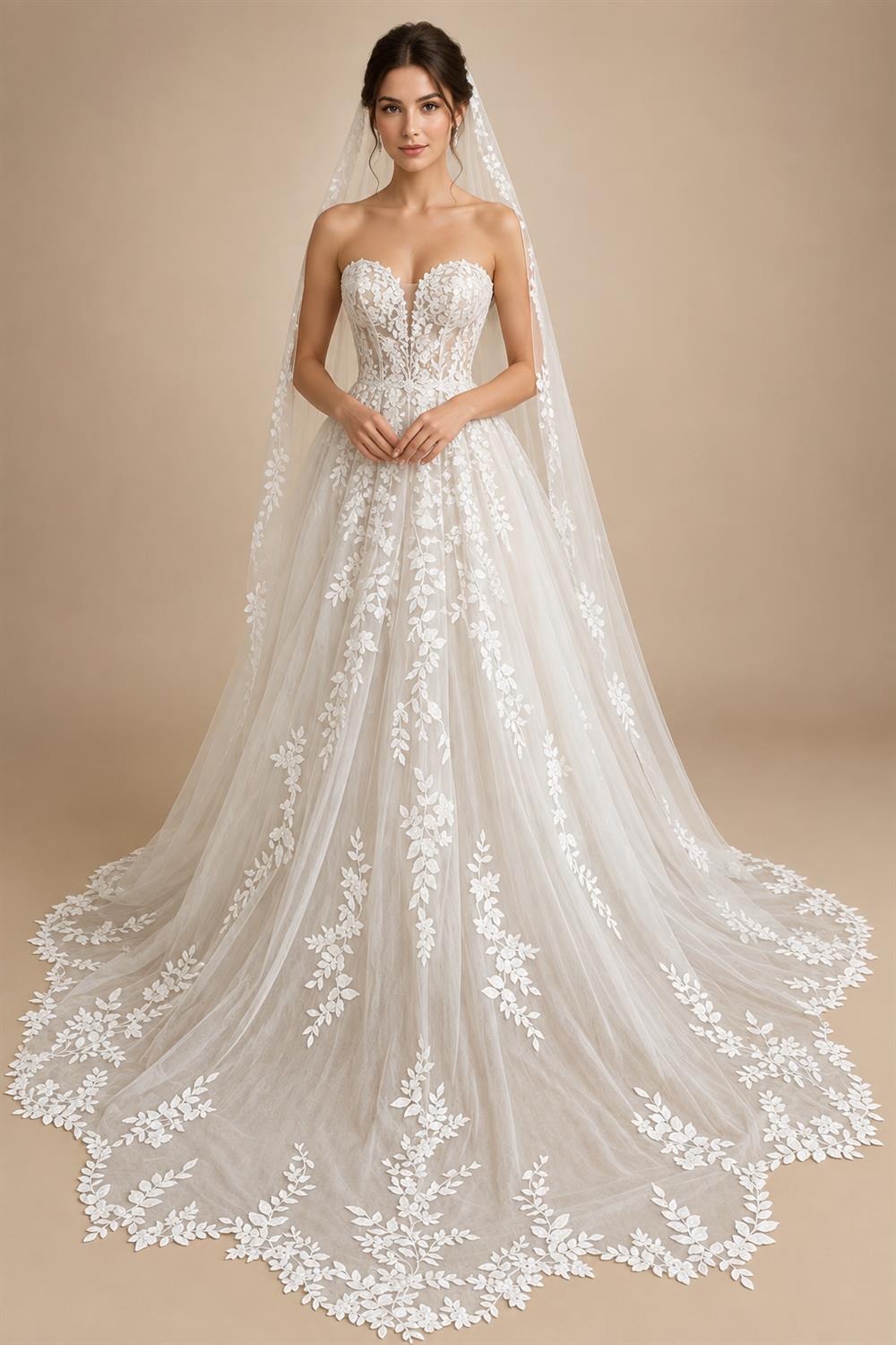 Boho Off Shoulder Wedding Dress Deep V Neck Illusion Bodice A‑Line Tulle Bridal Gown 3D Leaf Lace Appliqu Customized