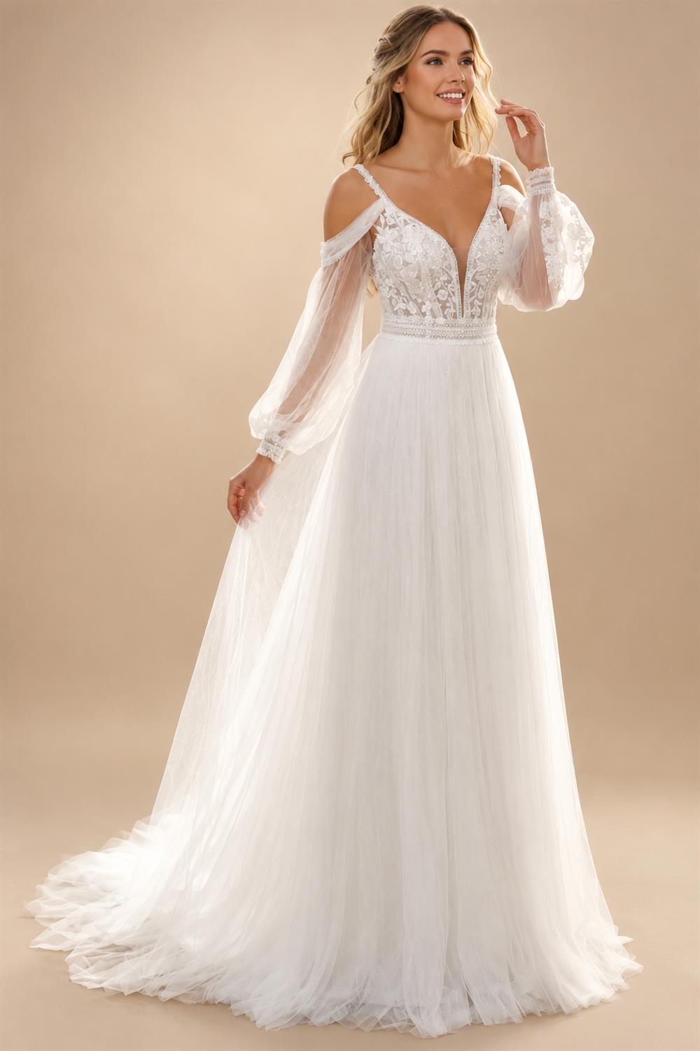 O-Neck Long Sleeves Wedding Dress 2026 A-Line Tulle Illusion Back Bride Gowns Applique Customized Vestido De Noiva
