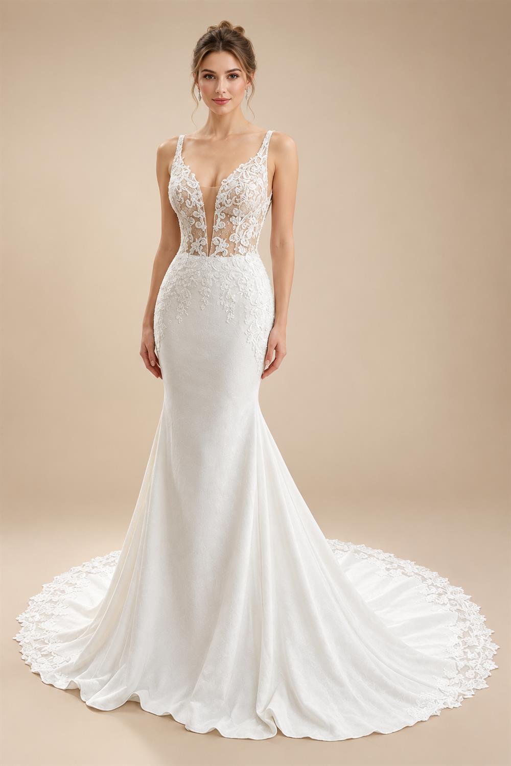 Simple Mermaid Wedding Dresses V-Neck Split Backless Trumpet Spaghetti Straps Bridal Gown Vestidos De Noiva