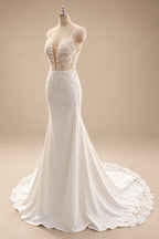 Simple Mermaid Wedding Dresses V-Neck Split Backless Trumpet Spaghetti Straps Bridal Gown Vestidos De Noiva
