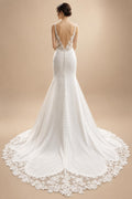 Simple Mermaid Wedding Dresses V-Neck Split Backless Trumpet Spaghetti Straps Bridal Gown Vestidos De Noiva