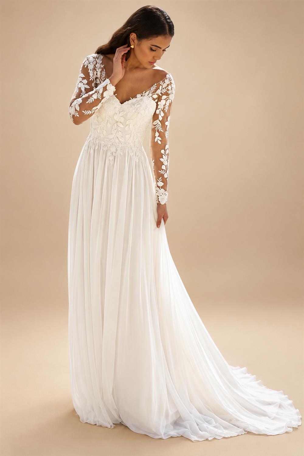 Boho Wedding Dress for Women Bride Long Sleeves V Neck Applique Chiffon Summer Beach Bridal Gown Customized