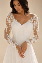 Boho Wedding Dress for Women Bride Long Sleeves V Neck Applique Chiffon Summer Beach Bridal Gown Customized