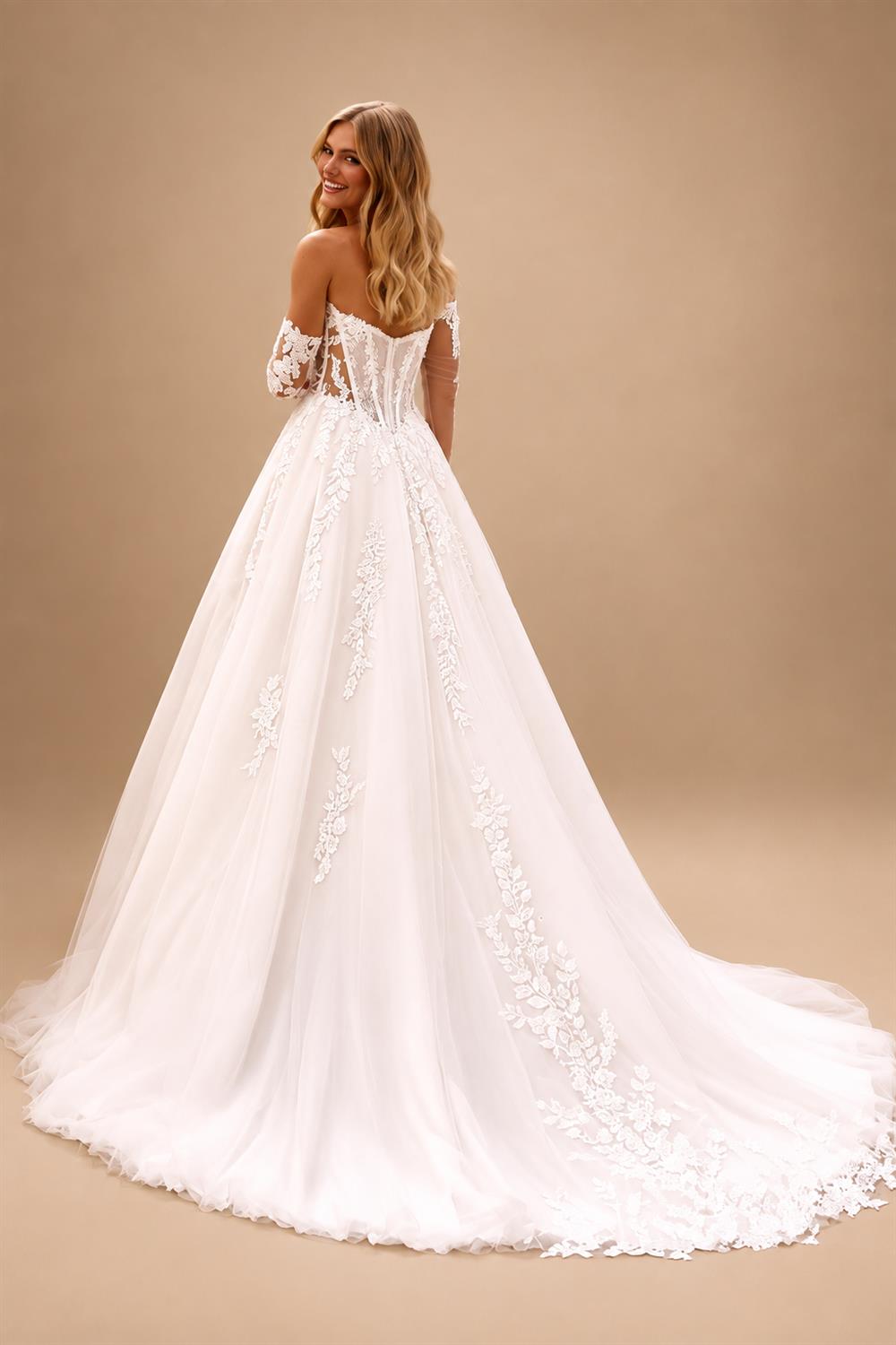 Illusion Long Sleeve Wedding Dress Woman Chiffon A Line Applique Side Slit Long Robes de Soriee Customized